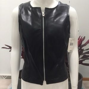 Wrapper Faux Leather Zip Up Vest - Large